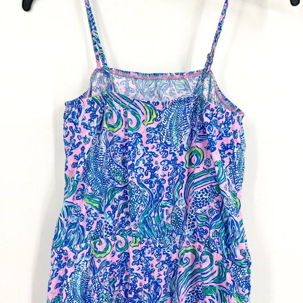 LILLY PULITZER Girl Mini Jace Romper XL 12-14 Pink Blue We Mermaid It NWOT