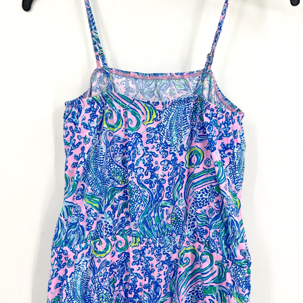 LILLY PULITZER Girl Mini Jace Romper XL 12-14 Pink Blue We Mermaid It NWOT