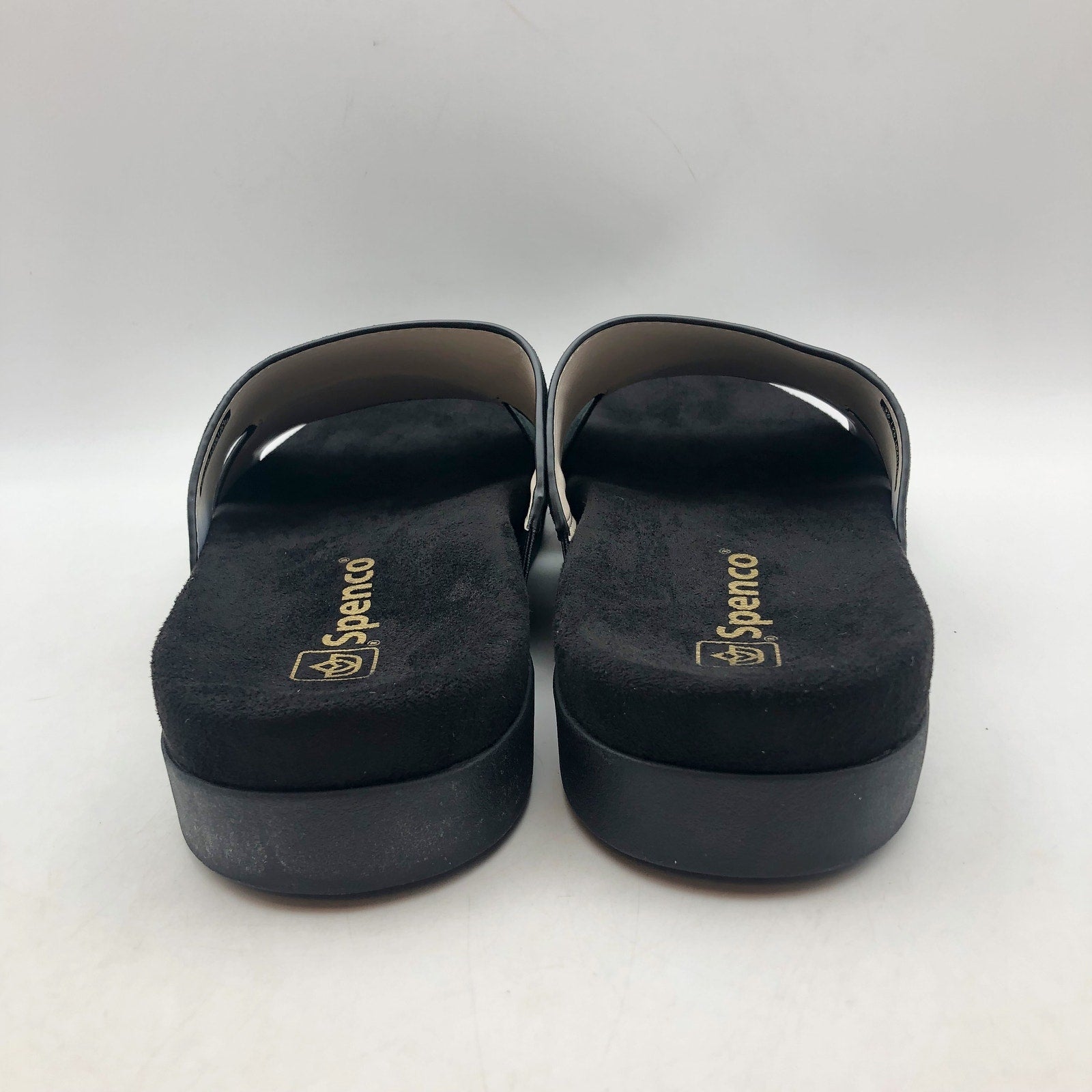 Spenco Womens Twilight Ellie Slide Sandals US 9 WIDE Black Space Dye Leather NIB
