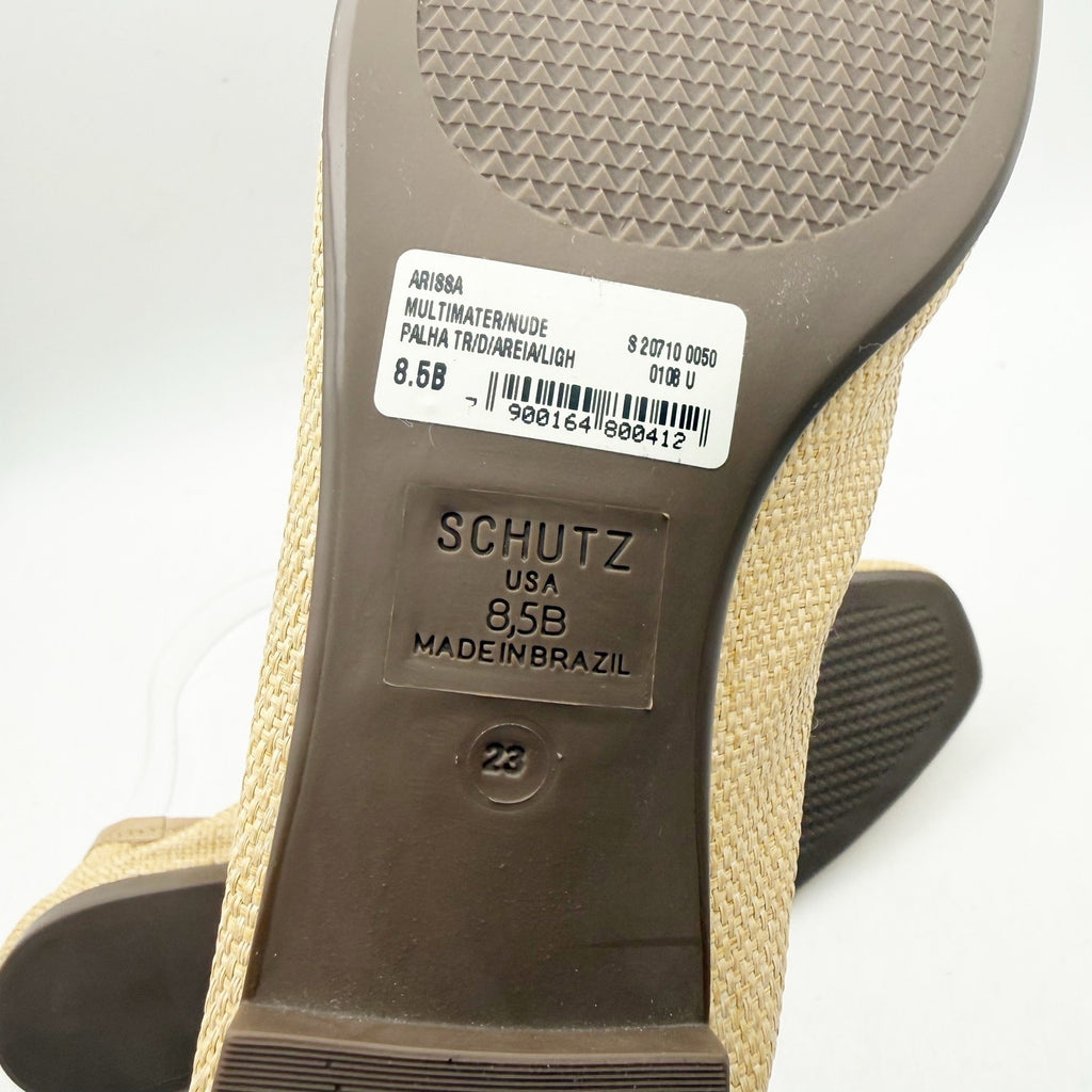 Schutz Womens Arissa Straw Ballet Flats US 8.5 Beige Woven Bow NWOB