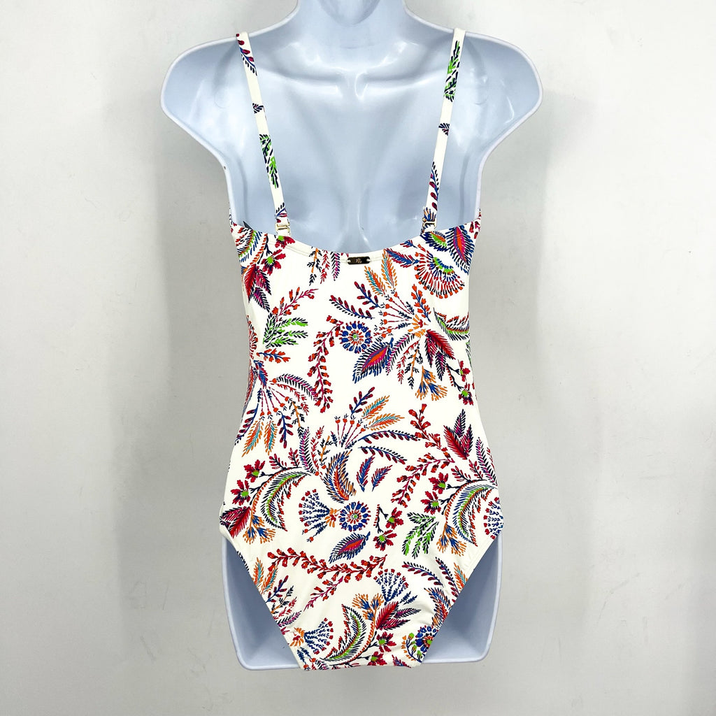 LAUREN RALPH LAUREN Fleurette One Piece Swimsuit Size 10 White Pink Floral NWT