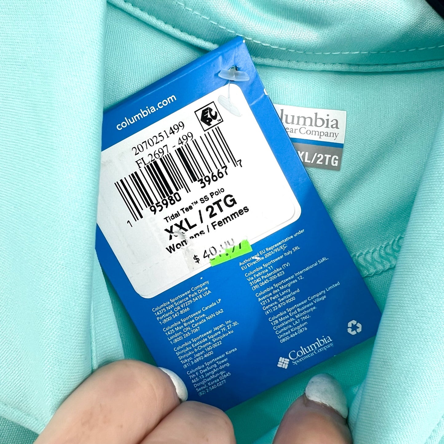 COLUMBIA Women's PFG Tidal Tee Polo Shirt XXL Blue Gulf Stream Short Sleeve NWT