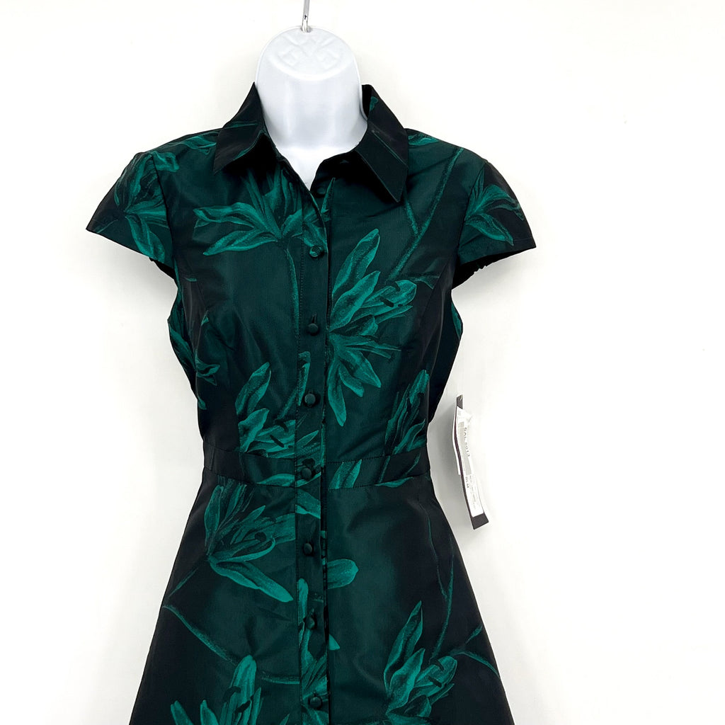 AIDAN BY AIDAN MATTOX Floral Jacquard Midi Dress Size 2 Green Cap Sleeve NWT