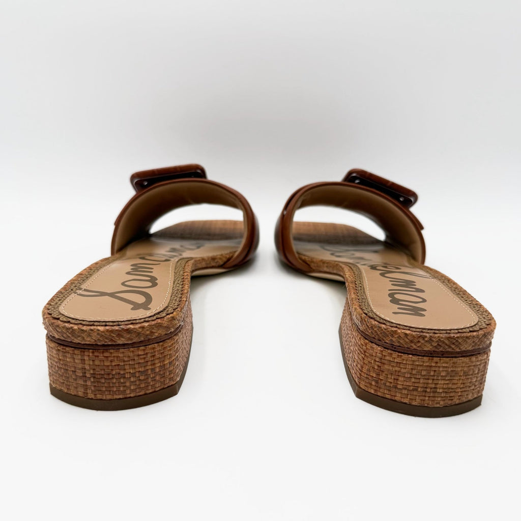 Sam Edelman Womens Dilon Buckle Slide Sandals Size 9 Brown Cognac Leather NIB