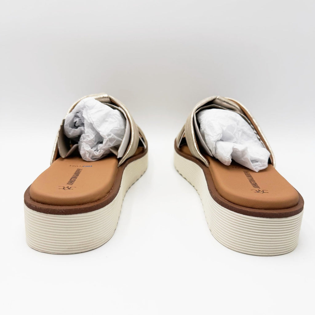 Johnston & Murphy Womens Mitzi Knotted Slide Sandals Size 9 Gold Champagne NIB