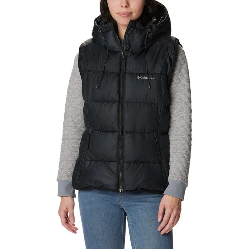 COLUMBIA Women's Pike Lake II Insulated Vest Small Black Full Zip Hooded NWT