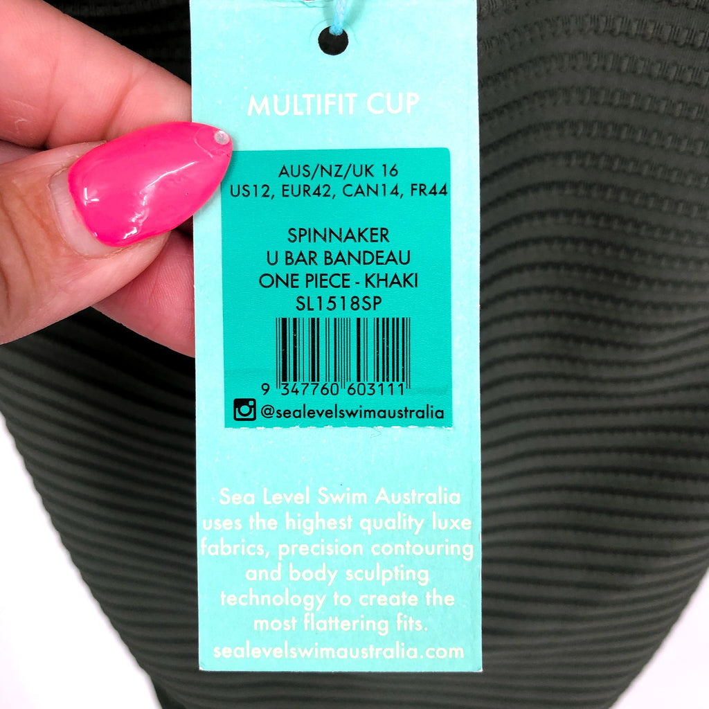 SEA LEVEL SWIM Spinnaker U Bar Bandeau One Piece Swimsuit Size 12 Green NWT