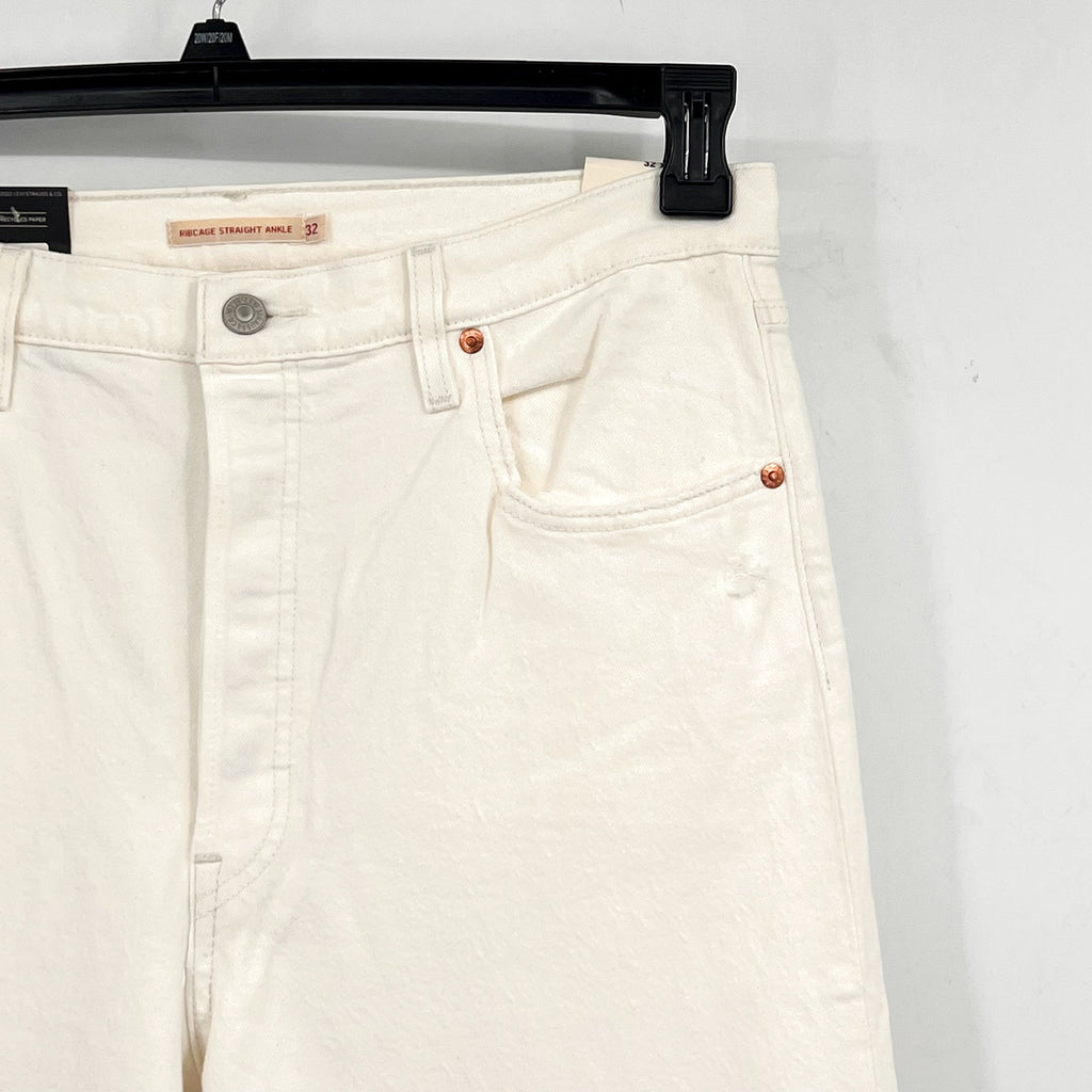 LEVI'S Womens Ribcage Straight Ankle Jeans 32x27 US 14 Cloud White 726930076 NWT