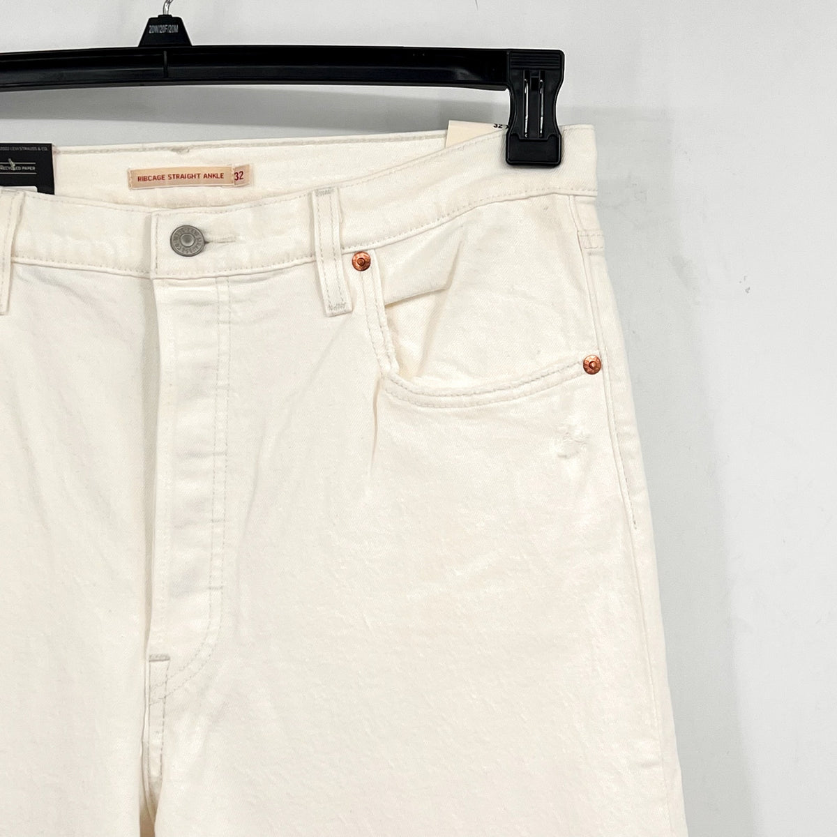 LEVI'S Womens Ribcage Straight Ankle Jeans 32x27 US 14 Cloud White 726930076 NWT