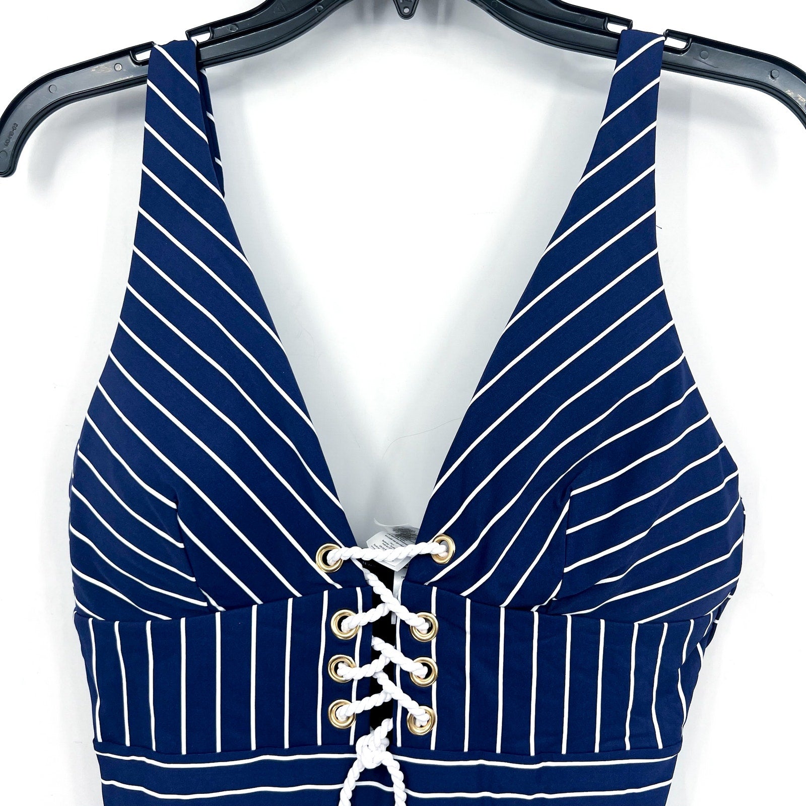 SEA LEVEL SWIM Shoreline Lace Up One Piece Swimsuit Size 10 Navy Blue White NWT