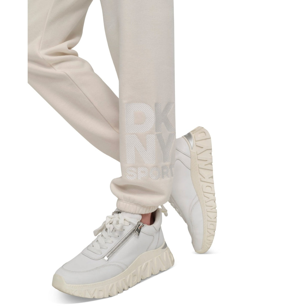 DKNY Womens Stacked Logo Relaxed Joggers XL Cream Embroidered Sweatpants NWT
