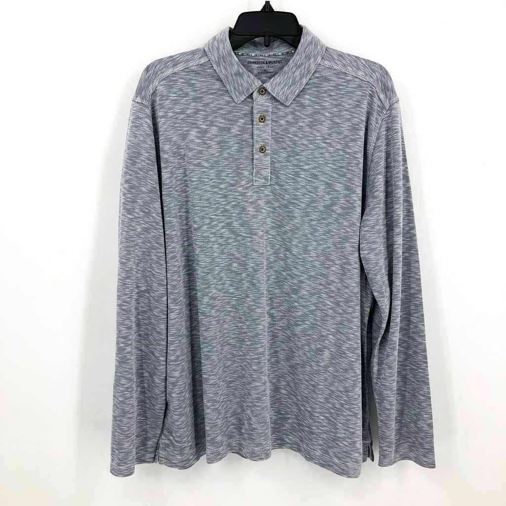 JOHNSTON & MURPHY Men's Polo Shirt XL Blue Indigo Vintage Slub Long-Sleeve NWT