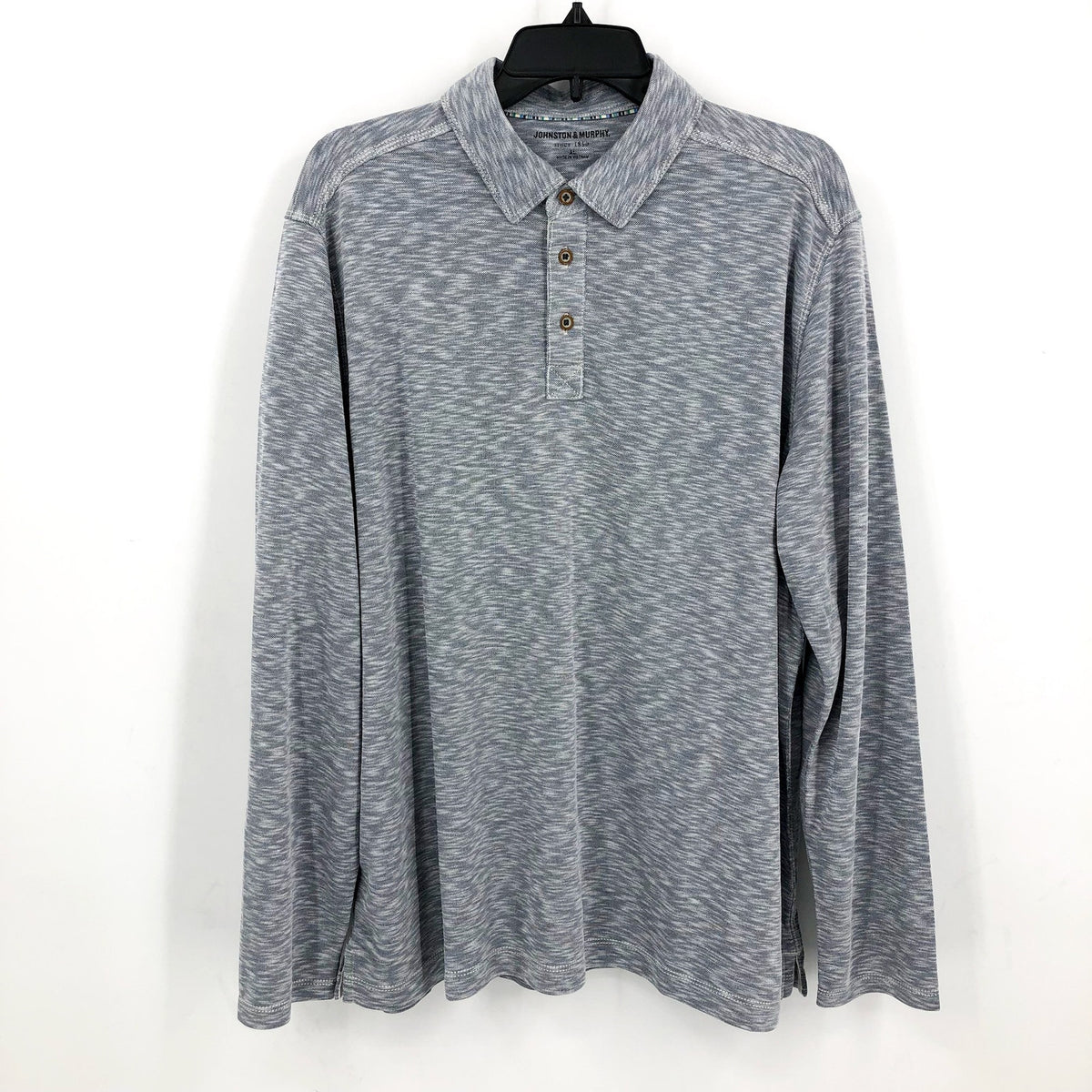 JOHNSTON & MURPHY Men's Polo Shirt XL Blue Indigo Vintage Slub Long-Sleeve NWT