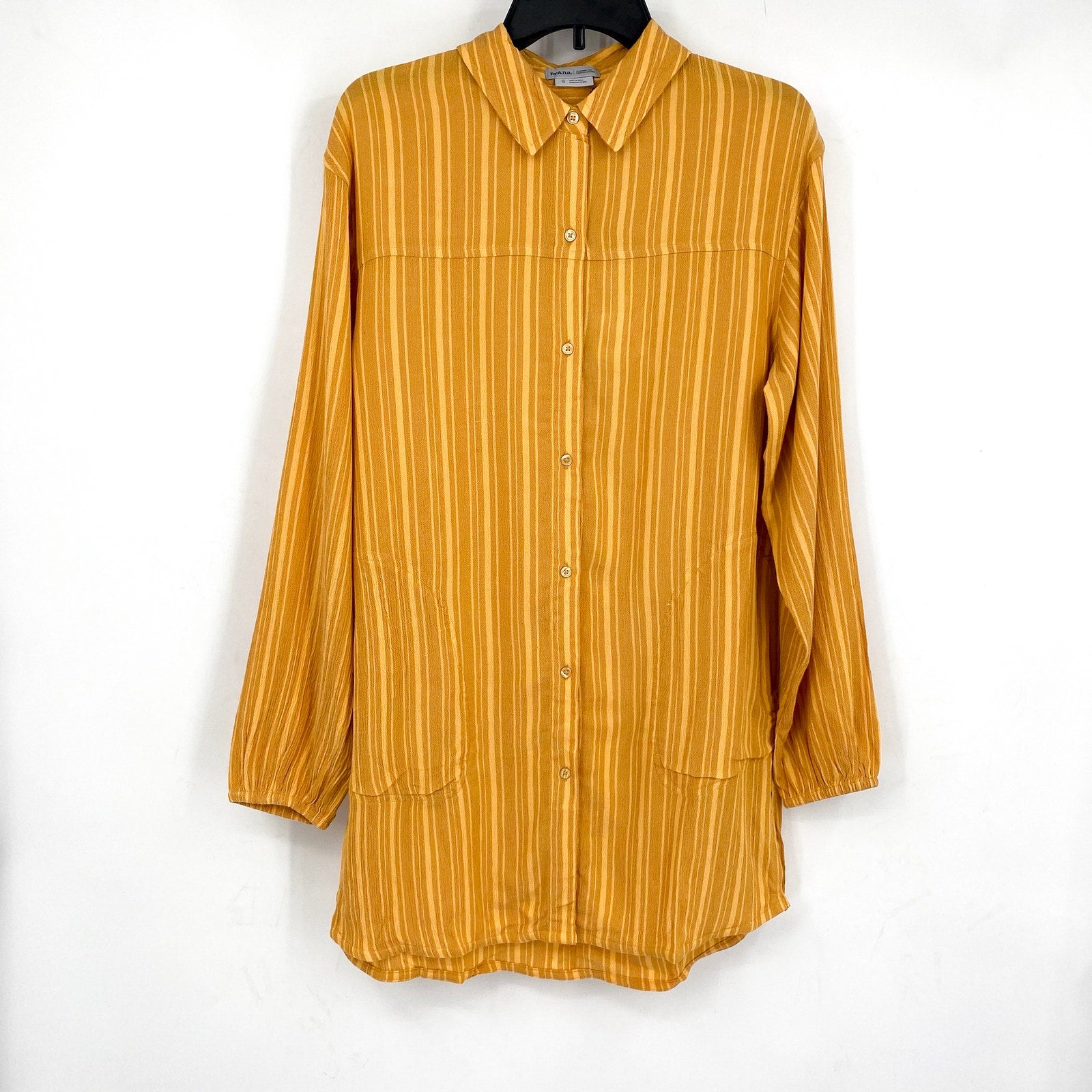 PRANA Women's Fernie Swim Cover Up Shirt Small Gold Deep Solstice Stripe NWT