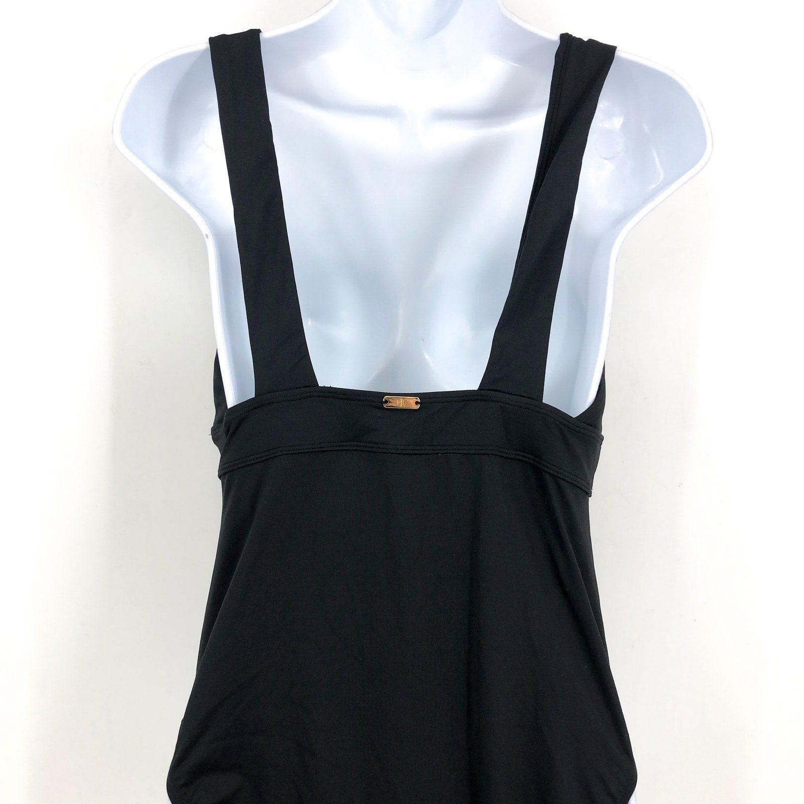 LAUREN RALPH LAUREN V-Neck One Piece Swimsuit Size 10 Black Solids Modern NWOT