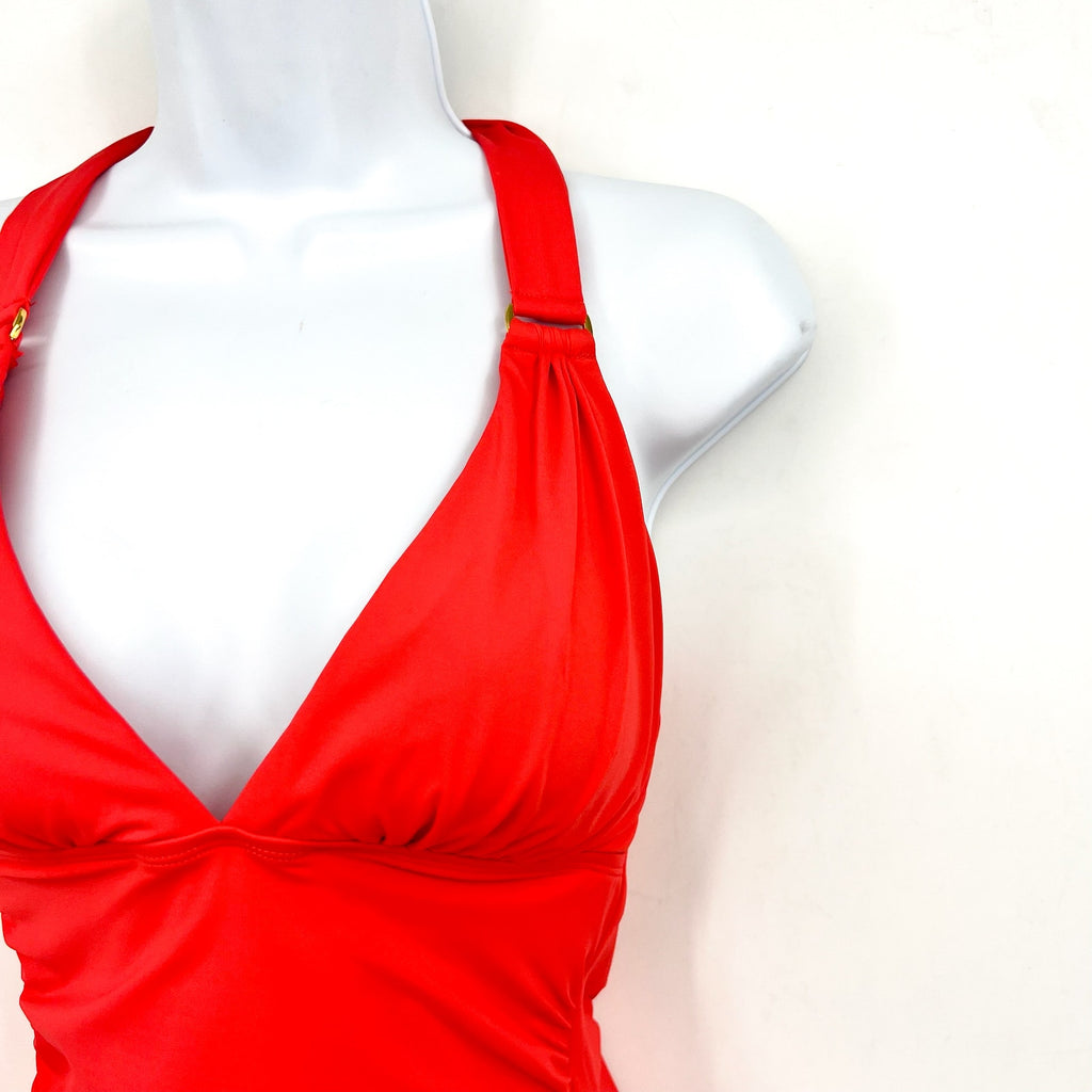 TOMMY BAHAMA Novelty Pearl Halter Ring Tankini Top XS Pink Citrus Coral Swim NWT