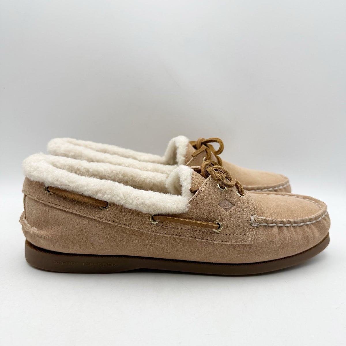 Sperry Womens Authentic Original 2 Eye Boat Shoes Size 7 EU 37.5 Tan Suede NIB
