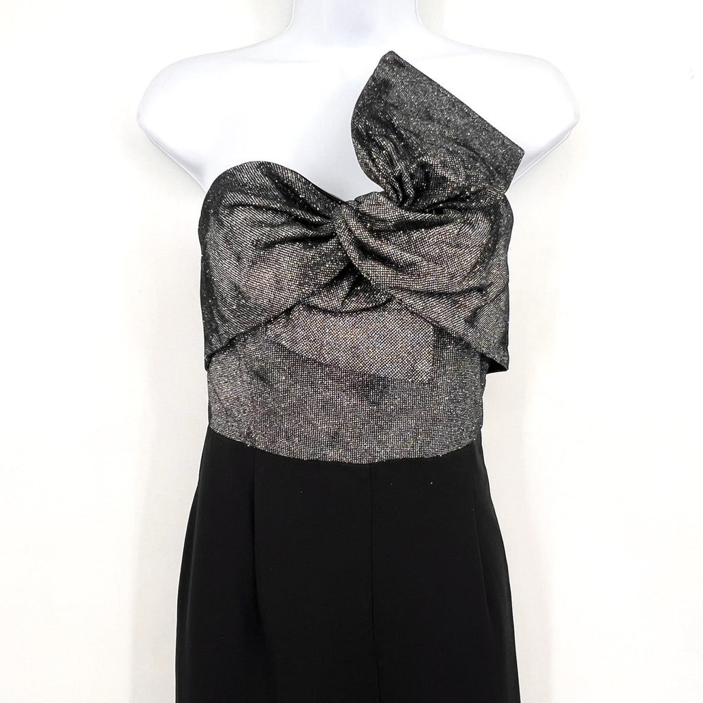 SAM EDELMAN Womens Cady Strapless Jumpsuit Size 4 Black Silver Metallic Bow NWT