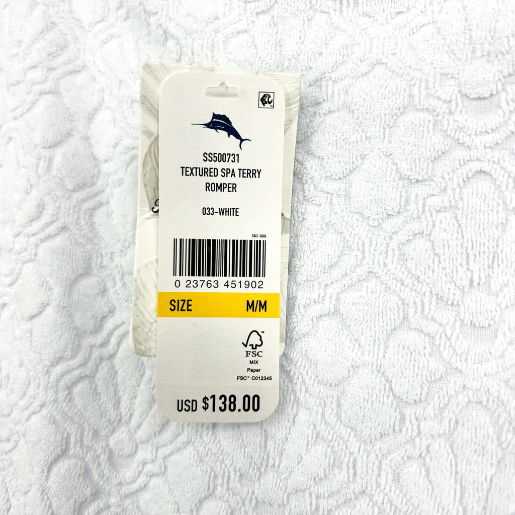 TOMMY BAHAMA Terry Romper Cover Up Medium White Side Tie Textured Spa NWT