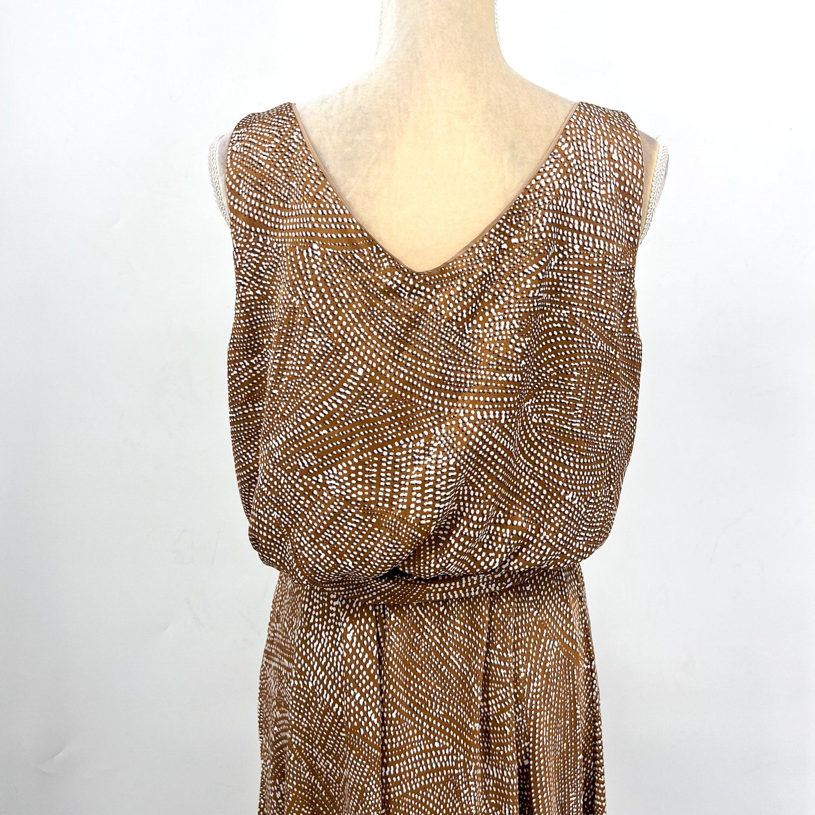 NIC+ZOE Womens Swirling Sands Bianca Dress Large Neutral Tan White Tank NWT