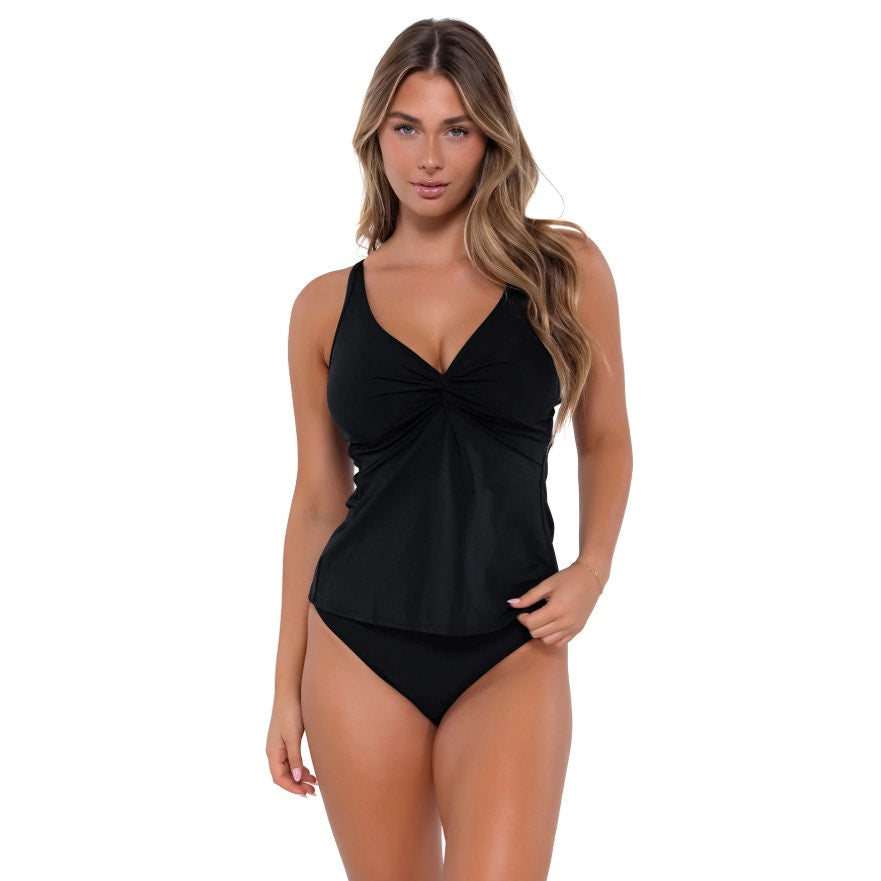 SUNSETS Women's Forever Tankini Top Size 36D/38C Black Twist Front NWT