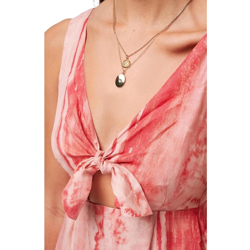 Travis Mathew Women's City To Shore Maxi Dress Small Shell Pink Tie Front NWT