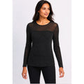 LES SEREIN Long Sleeve Glitter Mesh Sheer Top Small Black Silver Metallic NWT