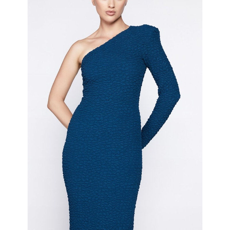 BARDOT Women's Crinkle One Shoulder Dress Size 4 Teal Blue Stretch Lined NWT