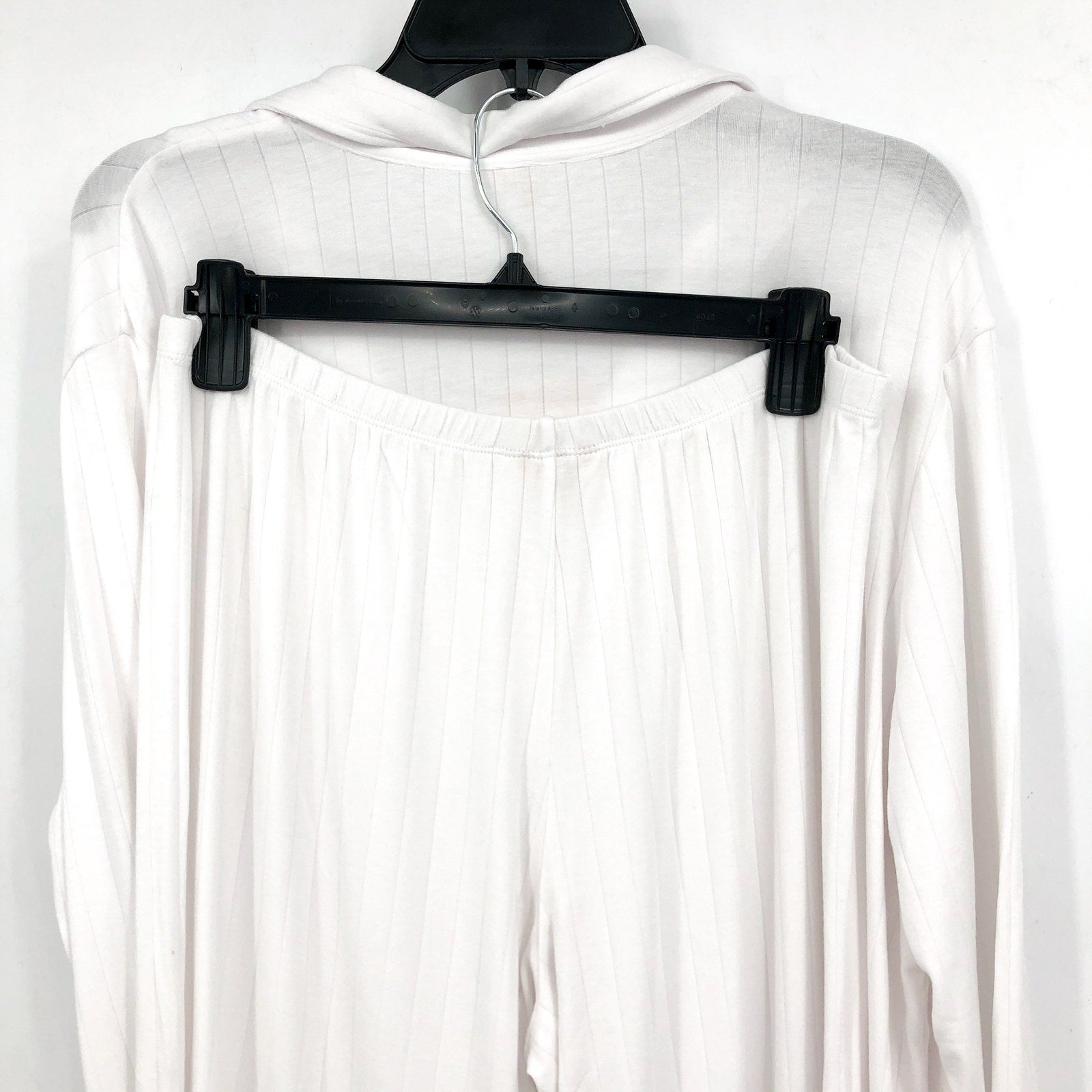 EBERJEY Women's Gisele Rib Long PJ Set Large White TENCEL Modal NWT