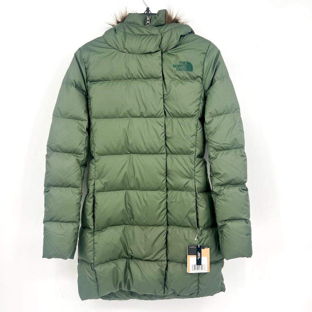THE NORTH FACE Women’s New Dealio Down Parka Jacket XS Thyme Green Hood NWT