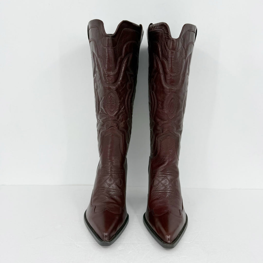 Sam Edelman Women James Western US 9 M Wide Calf Red Brown Burgundy Leather NWOB