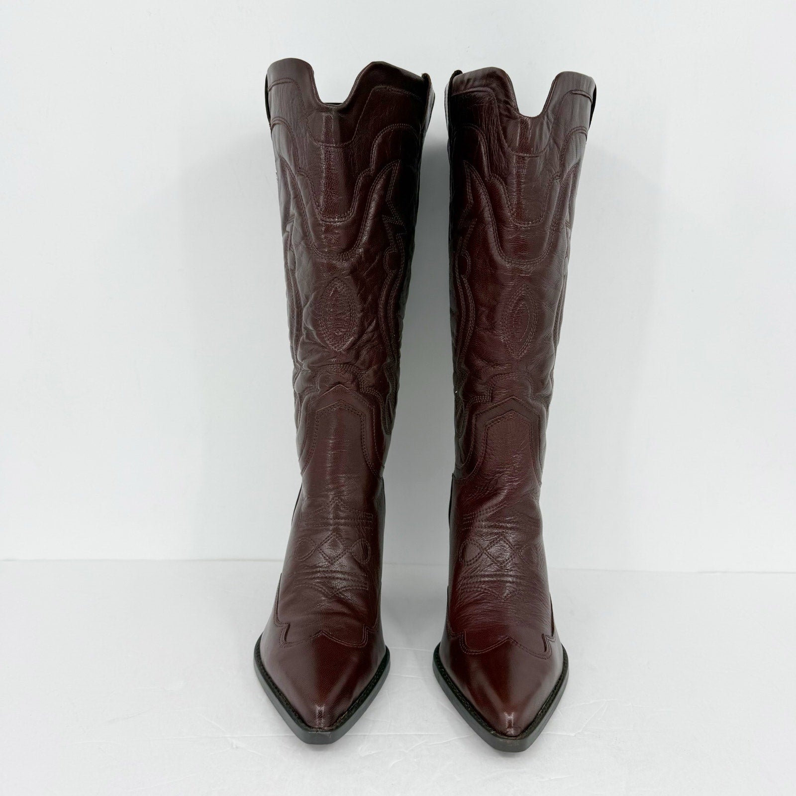 Sam Edelman Women James Western US 9 M Wide Calf Red Brown Burgundy Leather NWOB
