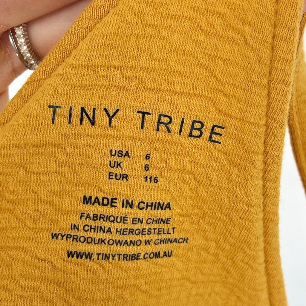 TINY TRIBE AUSTRALIA Kids Knot Overalls US 6 Gold Stretch Knit Pockets NWOT