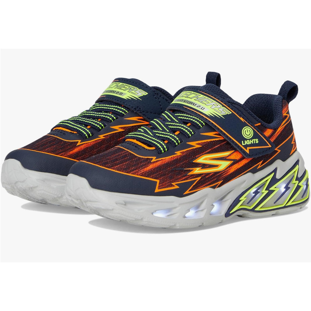 SKECHERS Boys Light Storm 2.0 Bolt Brights Sneakers Size 2.5 Orange Green NIB