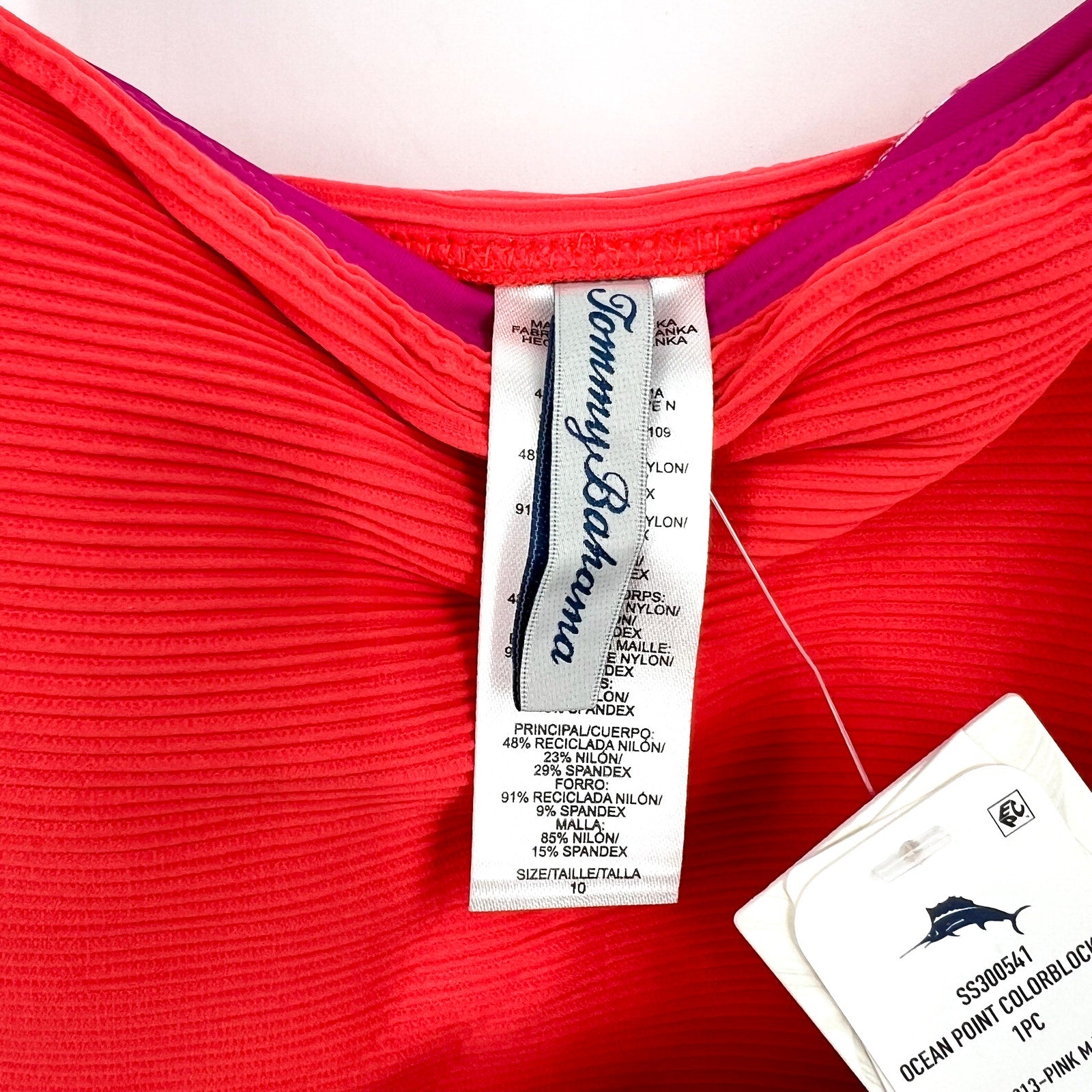 TOMMY BAHAMA Ocean Point One Piece Swimsuit Size 10 Pink Maui Colorblock NWT