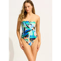 SEAFOLLY Rio Bandeau One Piece Swimsuit Size 4 DD Jade Green Print Strapless NWT