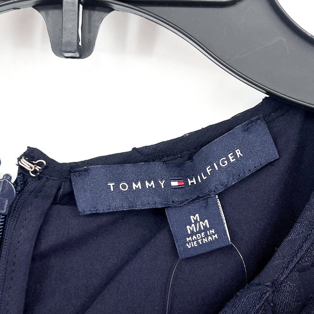 TOMMY HILFIGER Women's Popover Floral Blouse Medium Navy Blue Long Sleeve NWT