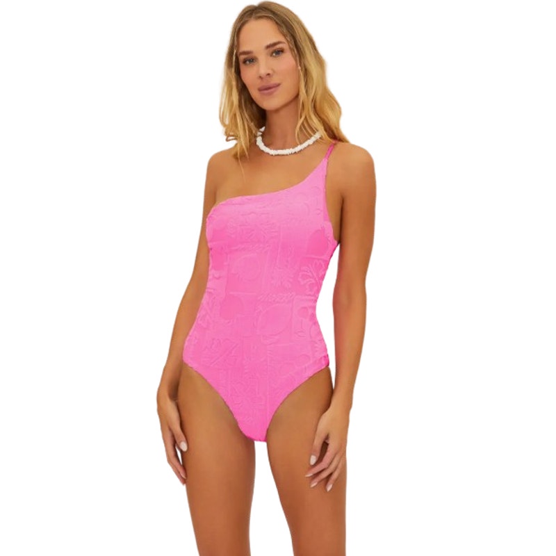 BEACH RIOT Women's Athena One-Piece Swimsuit Small Bright Pink Print Terry NWT