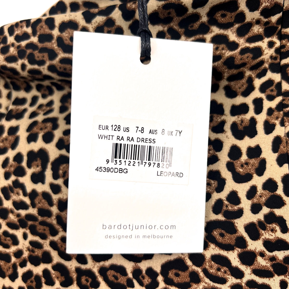 BARDOT Girl's Whit Ra Ra Dress Size 7-8 Small Leopard Ruffle Long Sleeve NWT