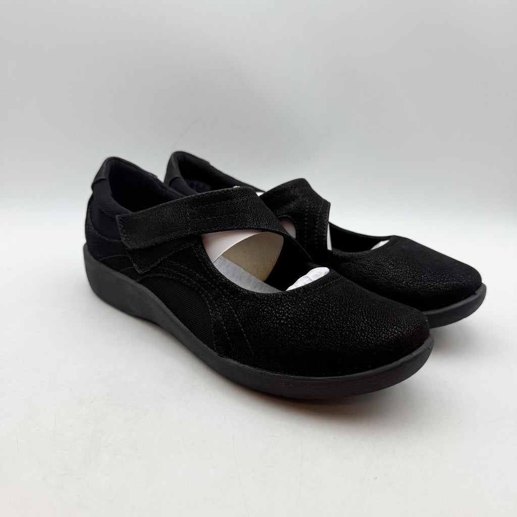 Clarks Womens Sillian Bella Mary Jane Shoes Size 7 M Black Vegan Nubuck NIB