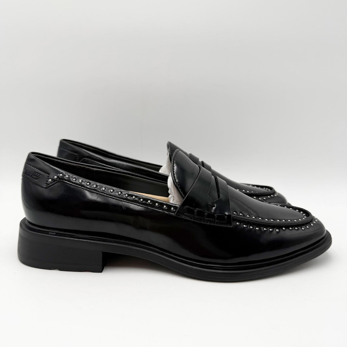 Franco Sarto Womens Eden Studded Loafers Size 8.5 M EU 39 Black Slip On NWOBl