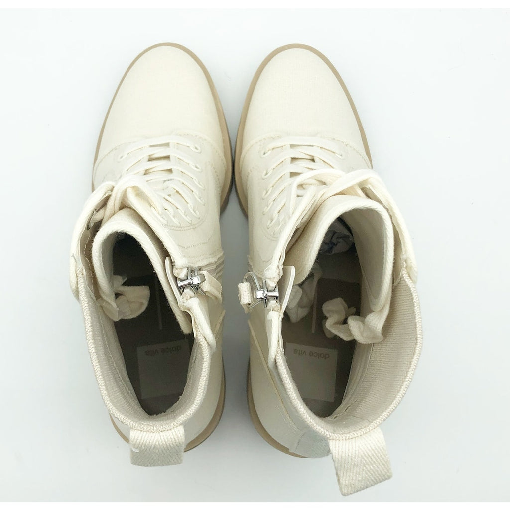 Dolce Vita Womens Combat Boots Size 6.5 Stacked Heel Off White Canvas NWOB