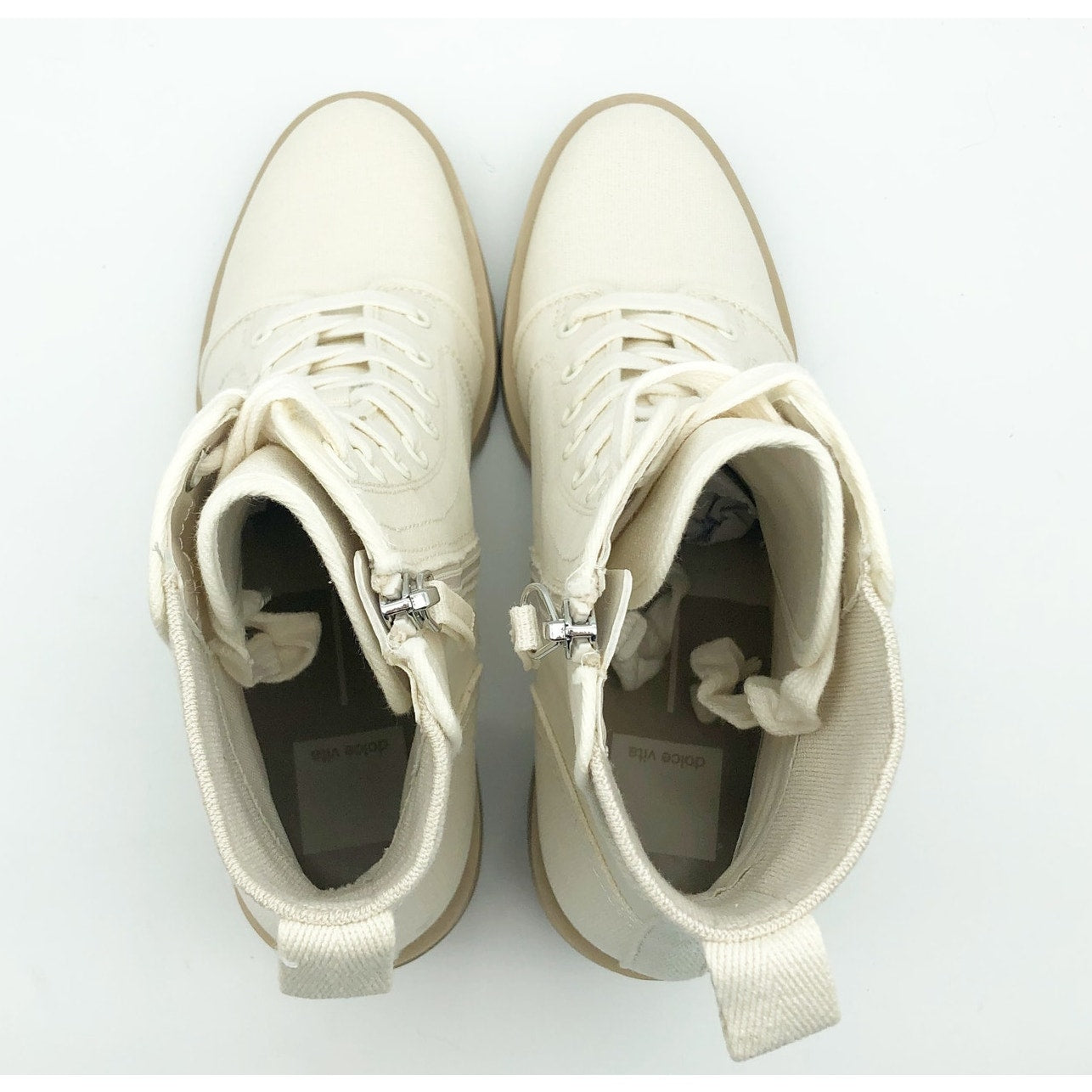 Dolce Vita Womens Combat Boots Size 6.5 Stacked Heel Off White Canvas NWOB