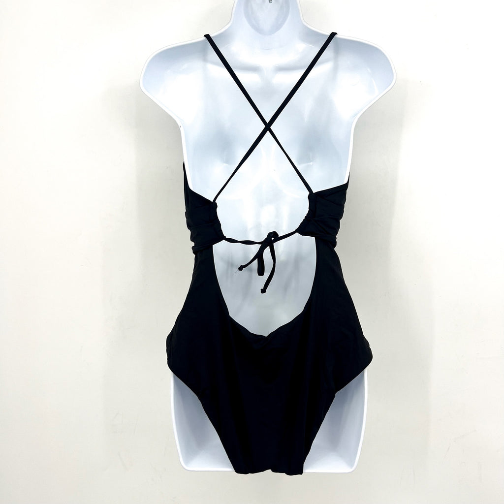 BECCA Women’s Color Code Plunge One Piece Swimsuit Large Black U Ring NWT