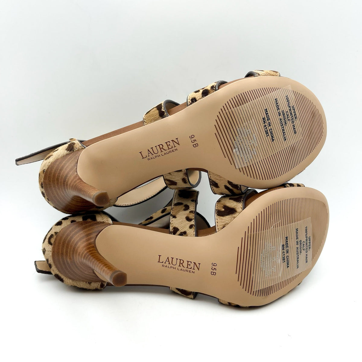 Lauren Ralph Lauren Womens Gisella Heel Sandals US 9.5 Tan Cheetah Haircalf NWOB