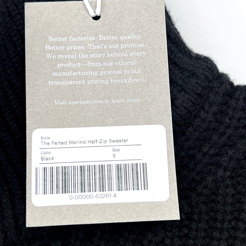 EVERLANE Women's The Half-Zip Sweater Small Luxe Merino Black Long Sleeve NWT