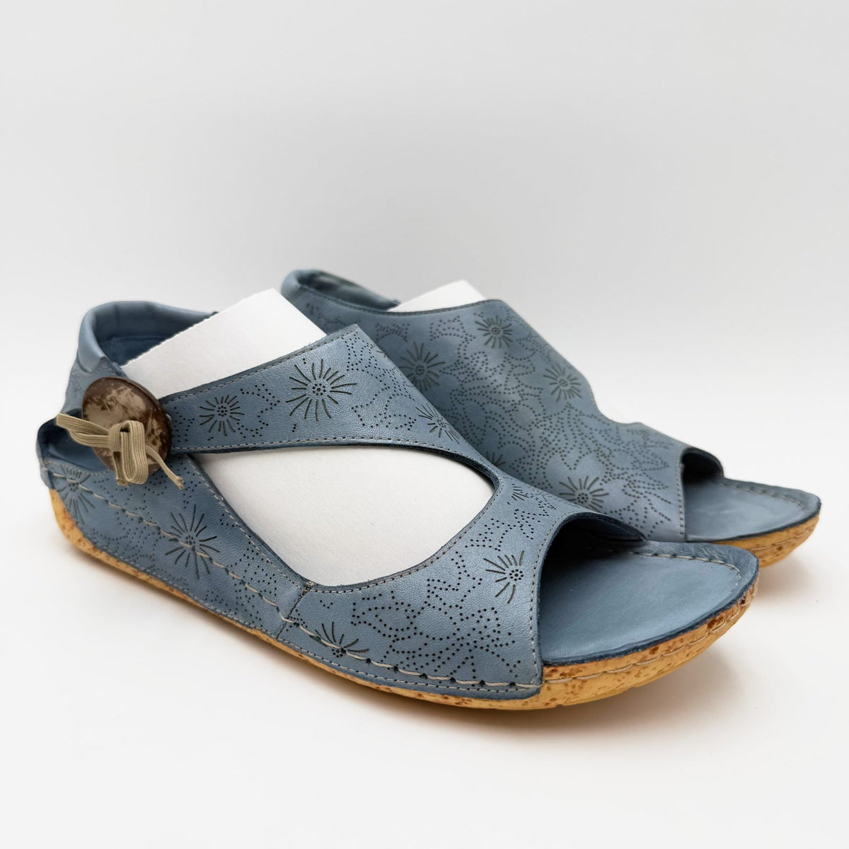 Spring Step Womens Lorelle Sandals EU 39 US 8.5-9 Blue Floral Leather Flats NIB