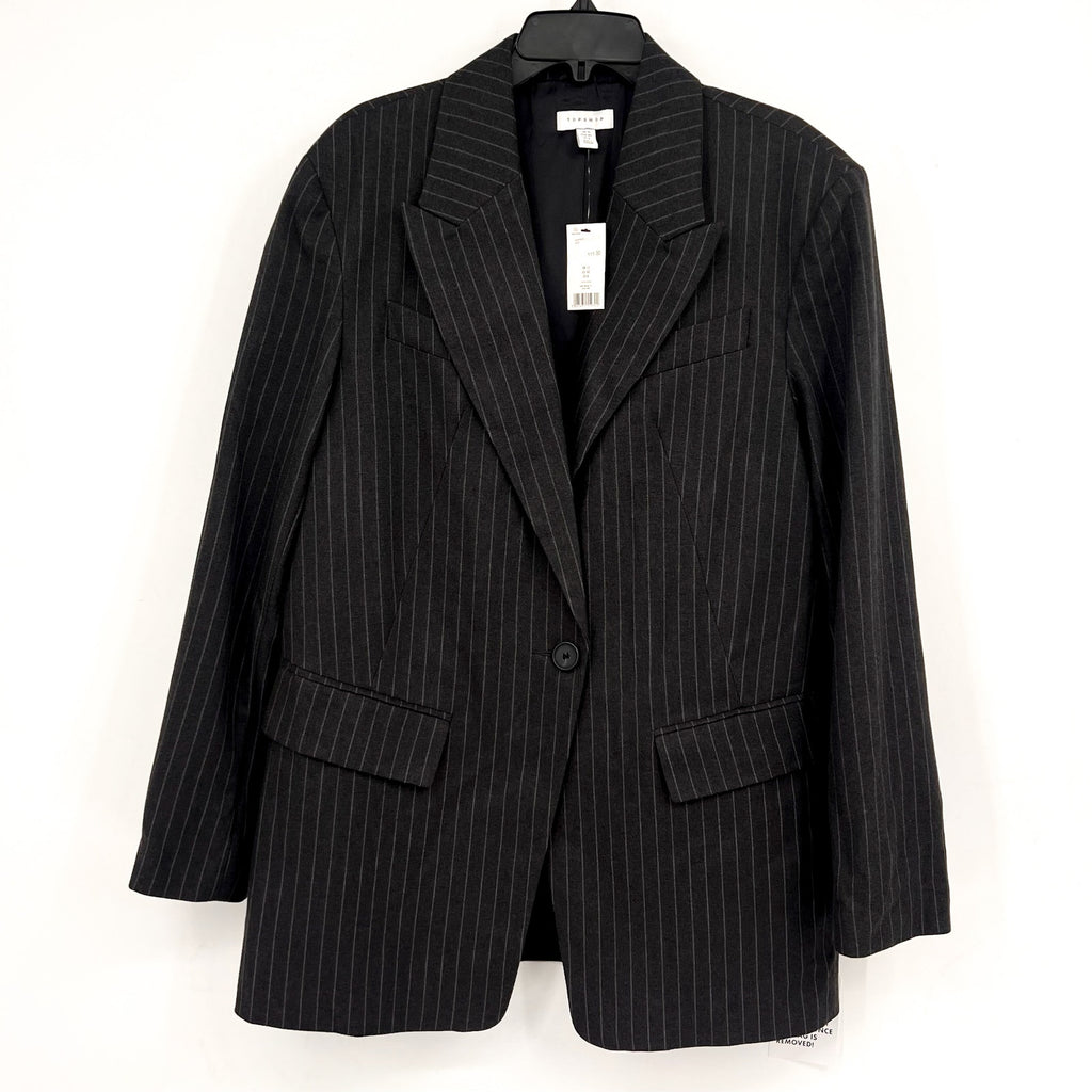 TOPSHOP Women's Oversized Tailored Dad Blazer Jacket Size 8 Grey Pinstripe NWT