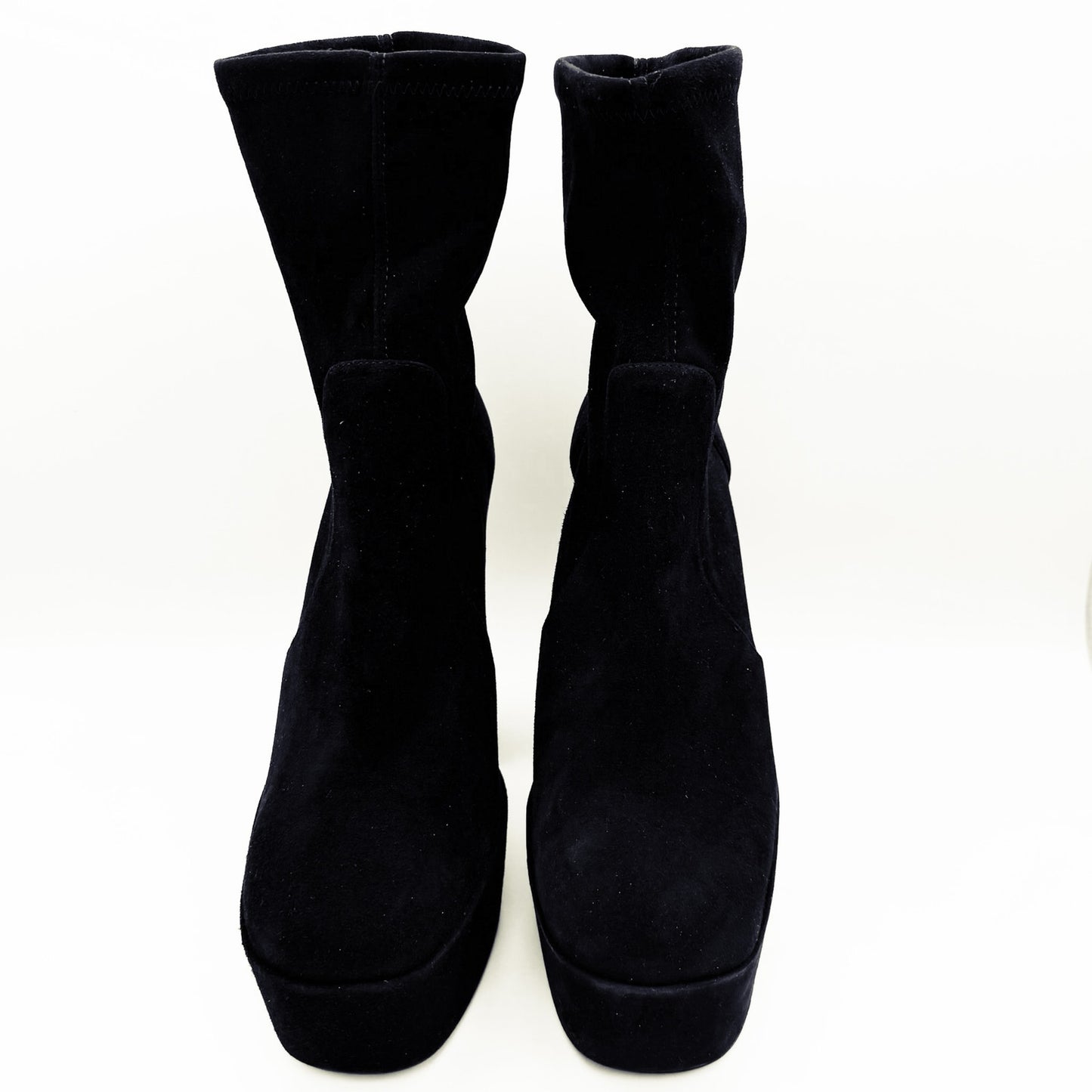 Stuart Weitzman Skyhigh 145 Platform Booties US 11 Black Stretch Suede NWOB