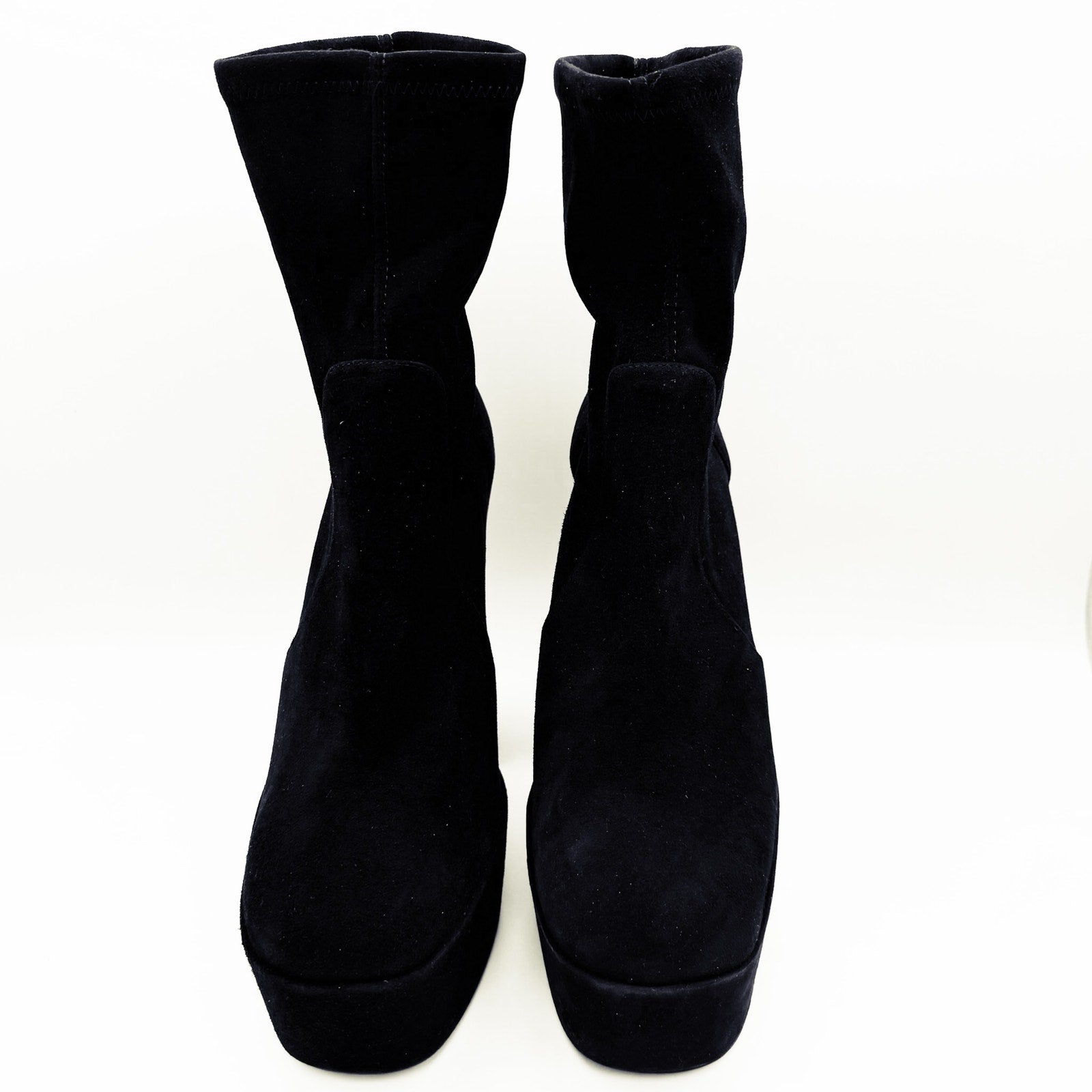 Stuart Weitzman Skyhigh 145 Platform Booties Size 11 Black Stretch Suede NWOB
